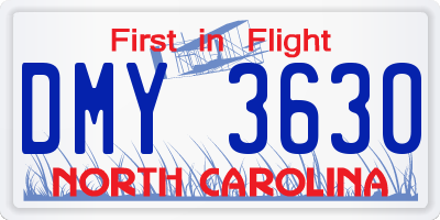 NC license plate DMY3630