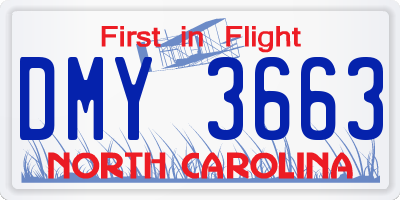 NC license plate DMY3663