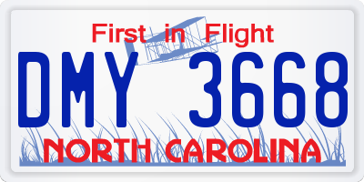 NC license plate DMY3668