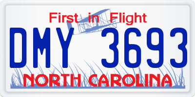 NC license plate DMY3693