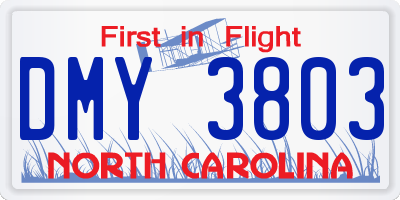 NC license plate DMY3803