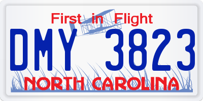 NC license plate DMY3823