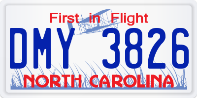 NC license plate DMY3826