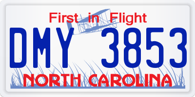 NC license plate DMY3853