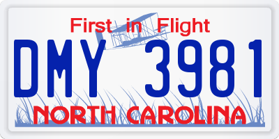 NC license plate DMY3981