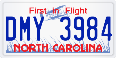 NC license plate DMY3984