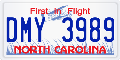NC license plate DMY3989