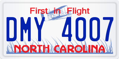 NC license plate DMY4007