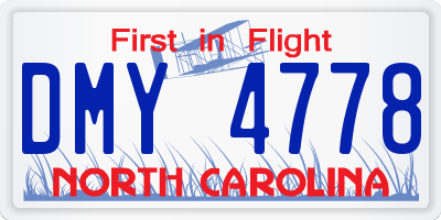 NC license plate DMY4778