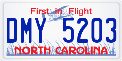 NC license plate DMY5203