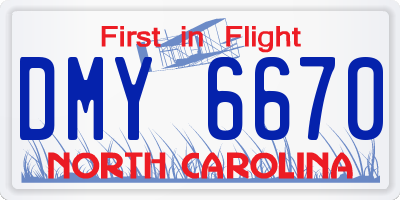 NC license plate DMY6670