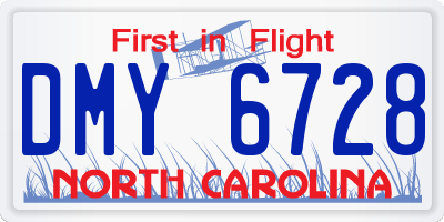 NC license plate DMY6728