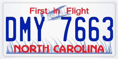 NC license plate DMY7663