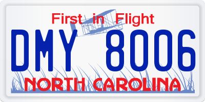 NC license plate DMY8006