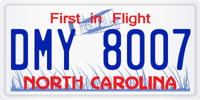 NC license plate DMY8007