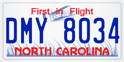 NC license plate DMY8034