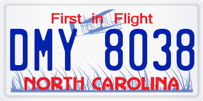 NC license plate DMY8038