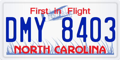 NC license plate DMY8403