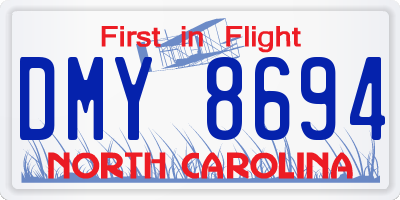 NC license plate DMY8694