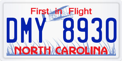 NC license plate DMY8930