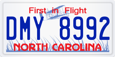 NC license plate DMY8992