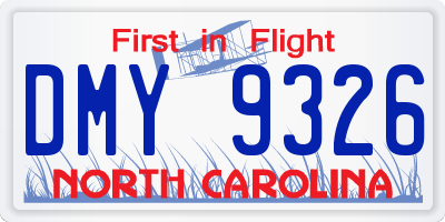 NC license plate DMY9326