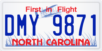 NC license plate DMY9871