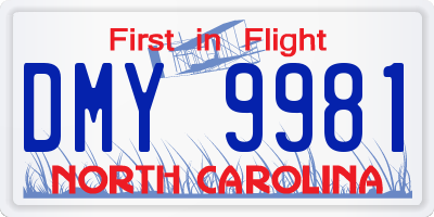 NC license plate DMY9981