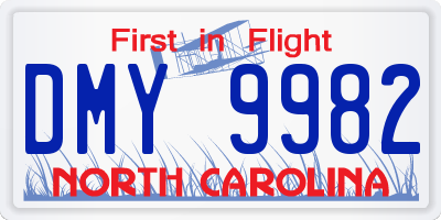 NC license plate DMY9982