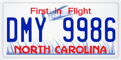 NC license plate DMY9986