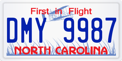 NC license plate DMY9987