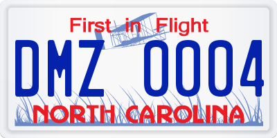 NC license plate DMZ0004