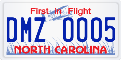 NC license plate DMZ0005