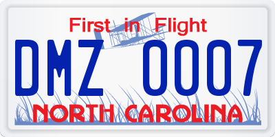 NC license plate DMZ0007