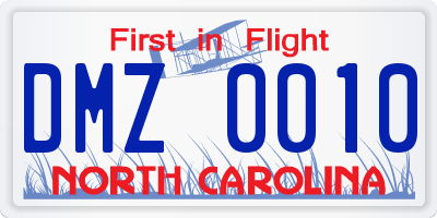 NC license plate DMZ0010
