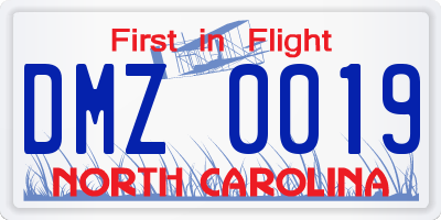 NC license plate DMZ0019
