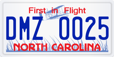 NC license plate DMZ0025