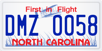 NC license plate DMZ0058