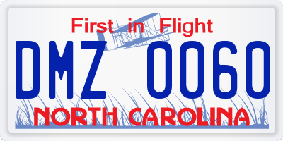NC license plate DMZ0060