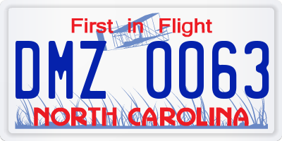 NC license plate DMZ0063