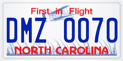 NC license plate DMZ0070