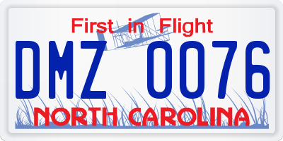 NC license plate DMZ0076