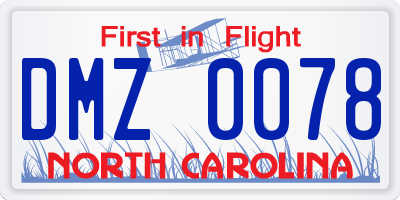 NC license plate DMZ0078