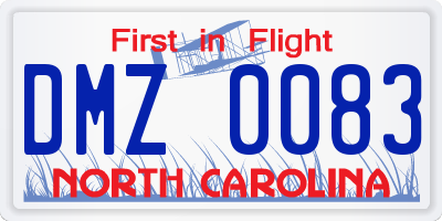 NC license plate DMZ0083