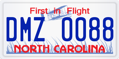 NC license plate DMZ0088