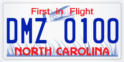 NC license plate DMZ0100