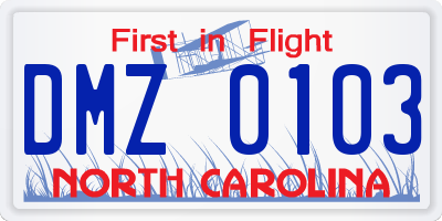 NC license plate DMZ0103