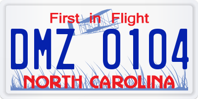 NC license plate DMZ0104