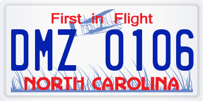 NC license plate DMZ0106