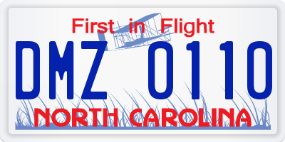 NC license plate DMZ0110